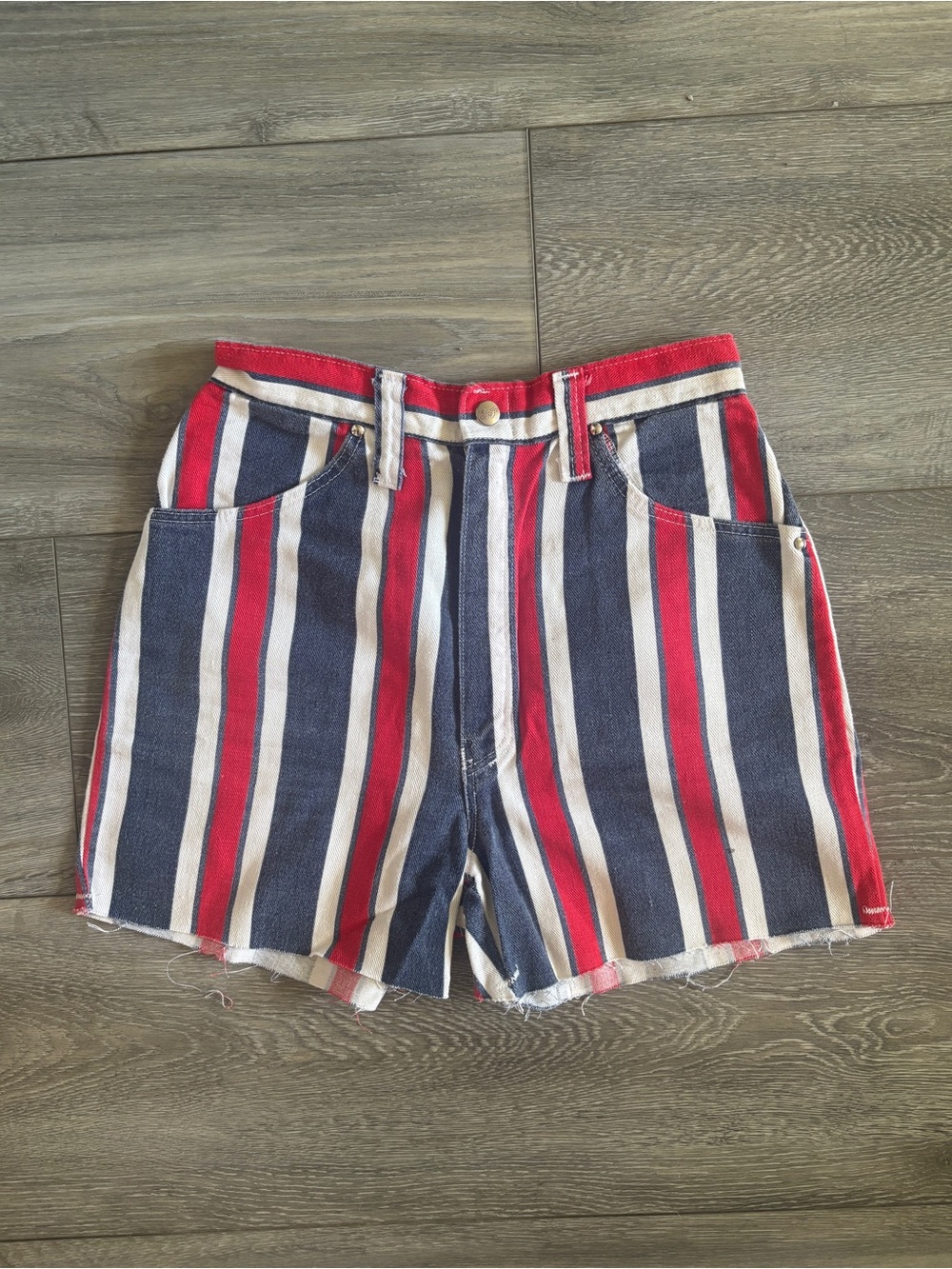 Vintage Sears Americana Red White Blue Stripe High Rise Jean Mini Shorts